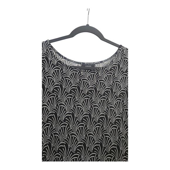 Alfani Womens Blouse 2X Black White Hi-Low Hem 3/4 Sleeves Partial Stretch - Picture 3 of 8